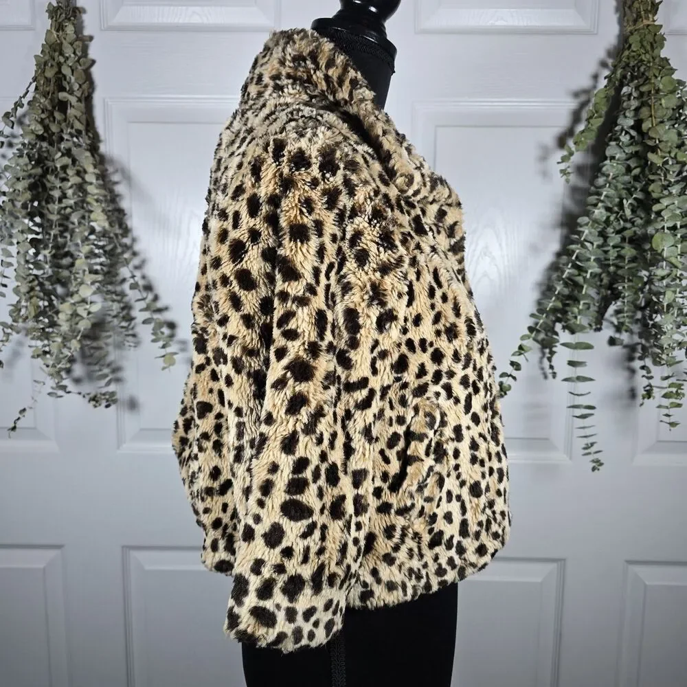 Lucky Brand House of Fire Leopard Print Brown Jacket Cropped Girls L 10/12